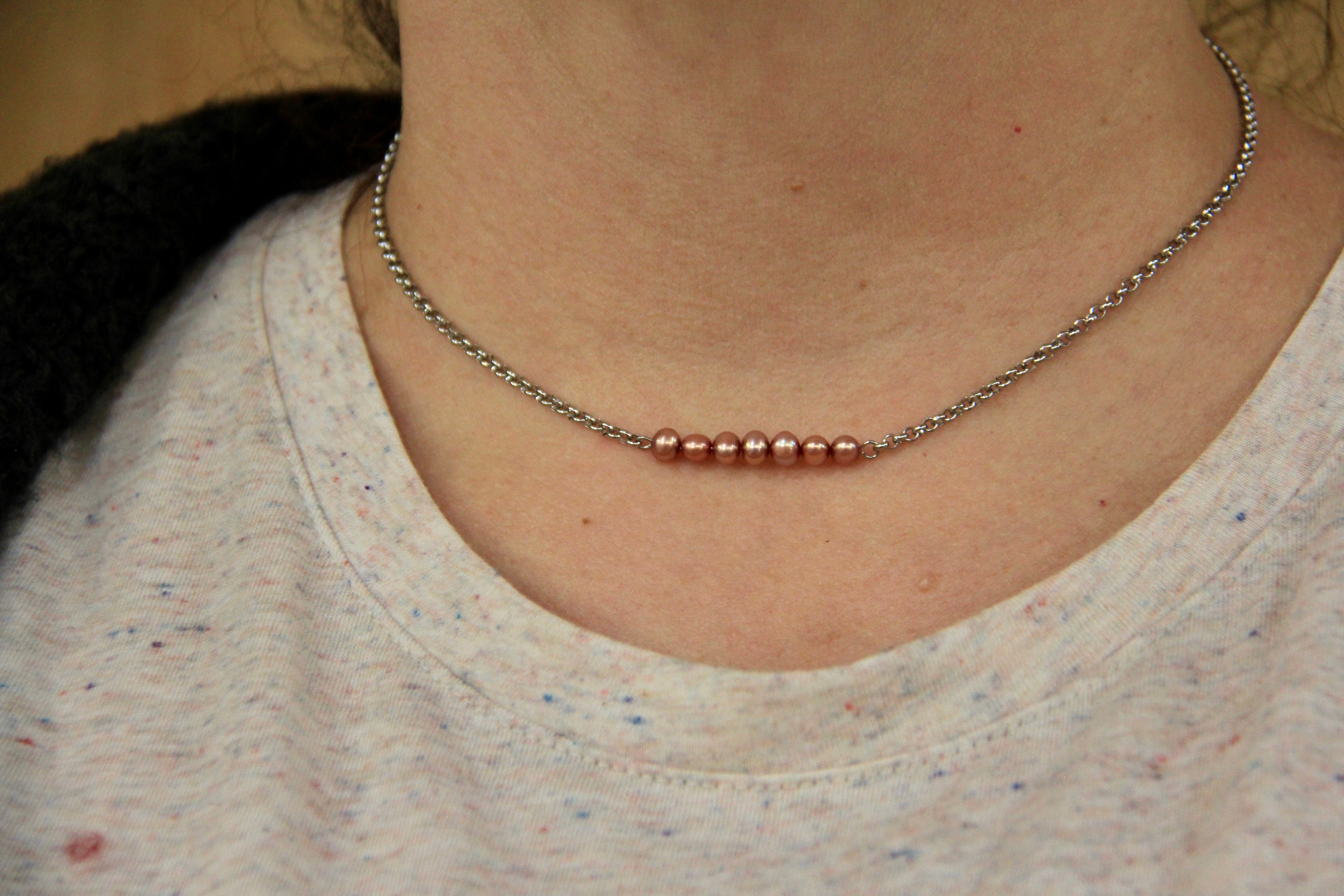 Dusty Rose Pearl Bar Necklace