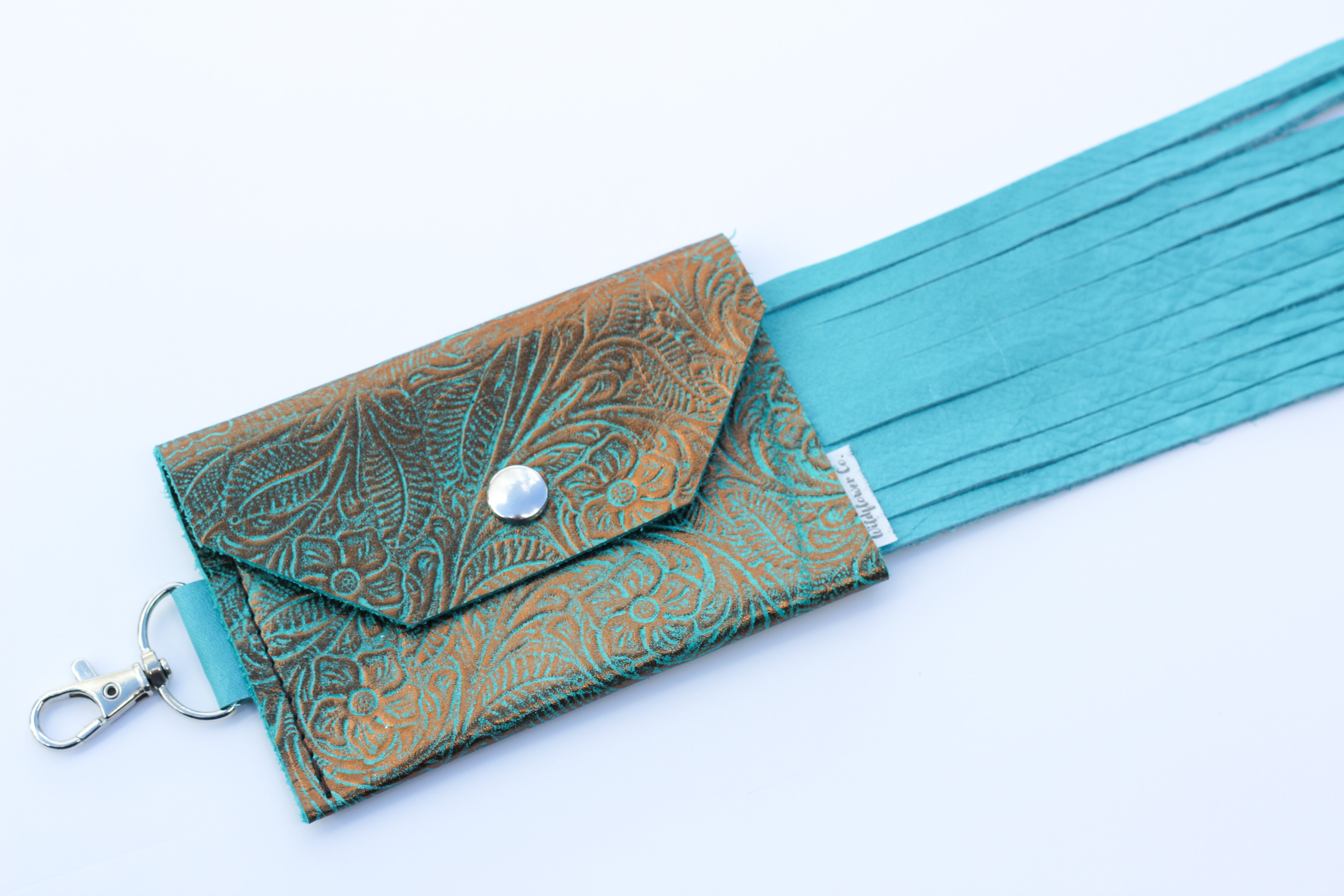 Turquoise Embossed Card Wallet - Fringe