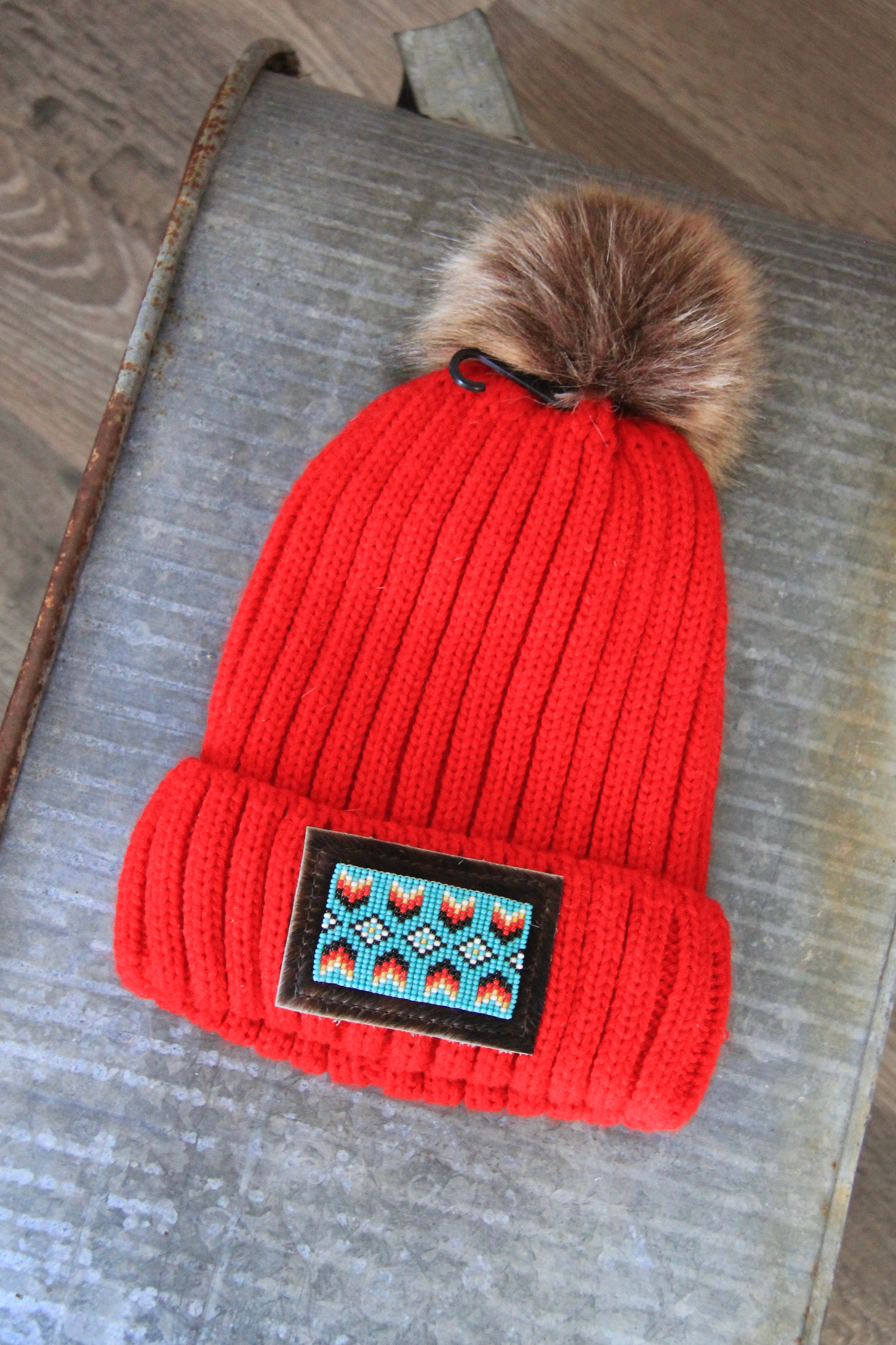 Ruby Red Beaded Patch Toque
